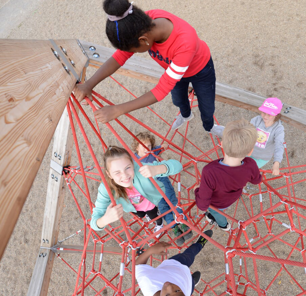 Corner of cube spatial net with children playing