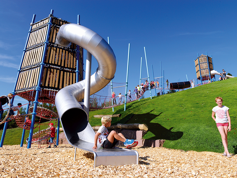 Huge climbing tower with tube slide