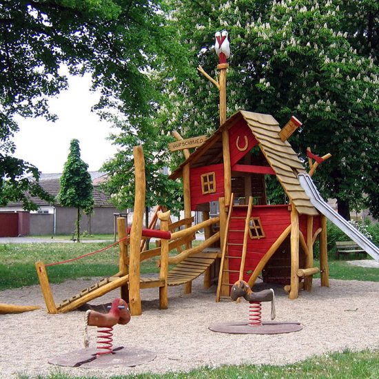 Large multi level play house with slide