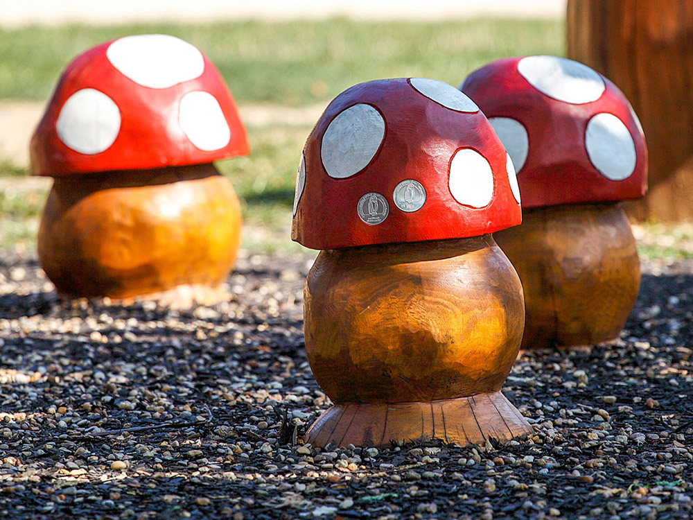 Themed toadstool mushroom sculptures