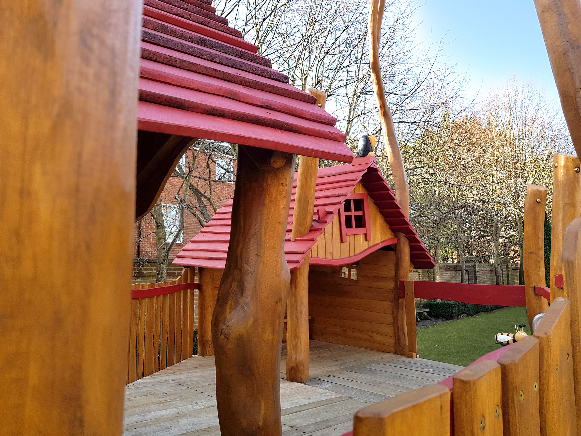 Timber playhouse and inside platform