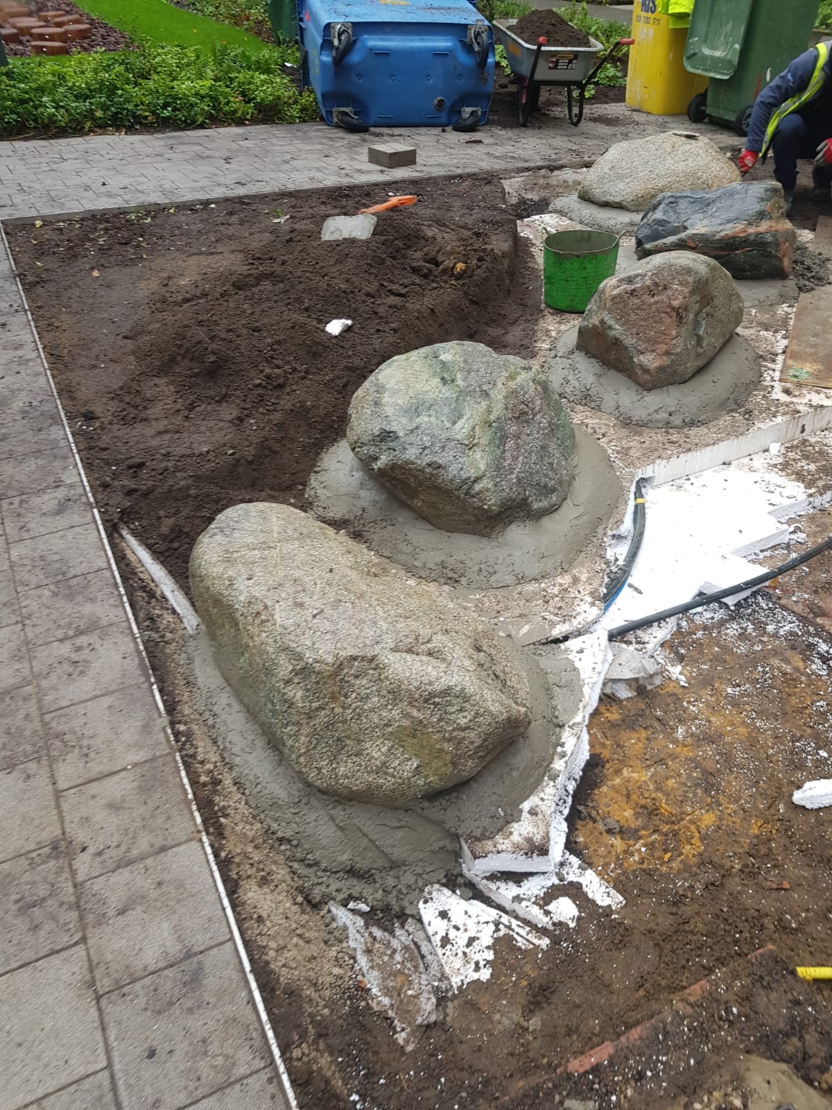 Concrete installation of boulders